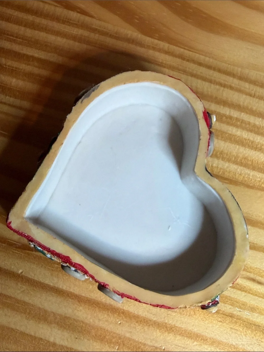 Vintage Long Rich Ceramic Heart Trinket Box - Red Patchwork Holiday Keepsake